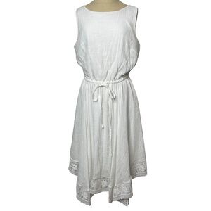 NEW Candalite Size Medium White Midi Dress Handkerchief Lace Trim Boho